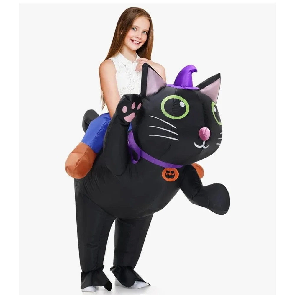Puff Me Up! Ride-On Black Cat Inflatable Costume - Black/Purple
